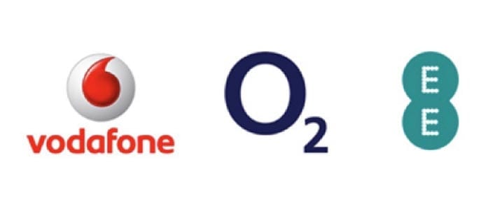 vodafone, O2 and EE logos